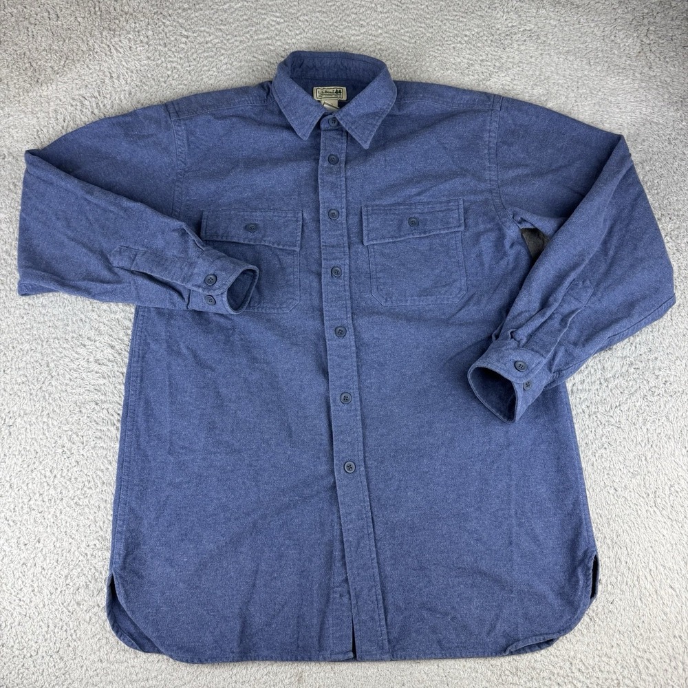LL Bean Chamois Cloth Shirt Mens Medium Blue Heavy Cotton Flannel Workwear